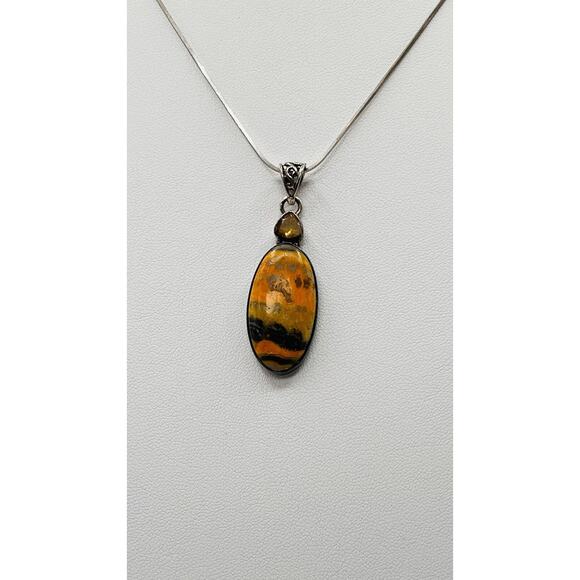 Bumblebee Jasper Oval Pendant Only Sterling Silver 925 With Yellow Tourmaline - Picture 9 of 9